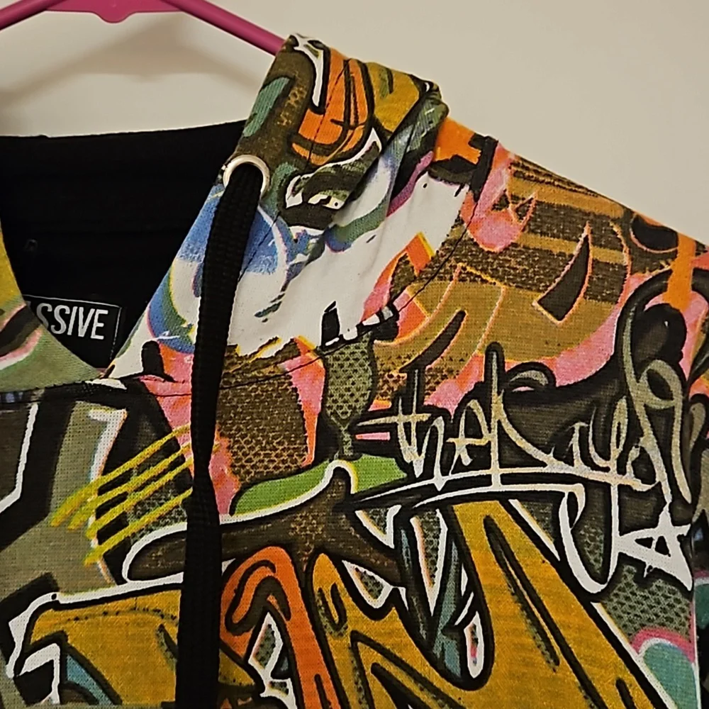 MASSIVE Y2K Abstract graffiti print hoodie kangaroo pocket NWT UNISEX vibrant - Picture 7 of 8